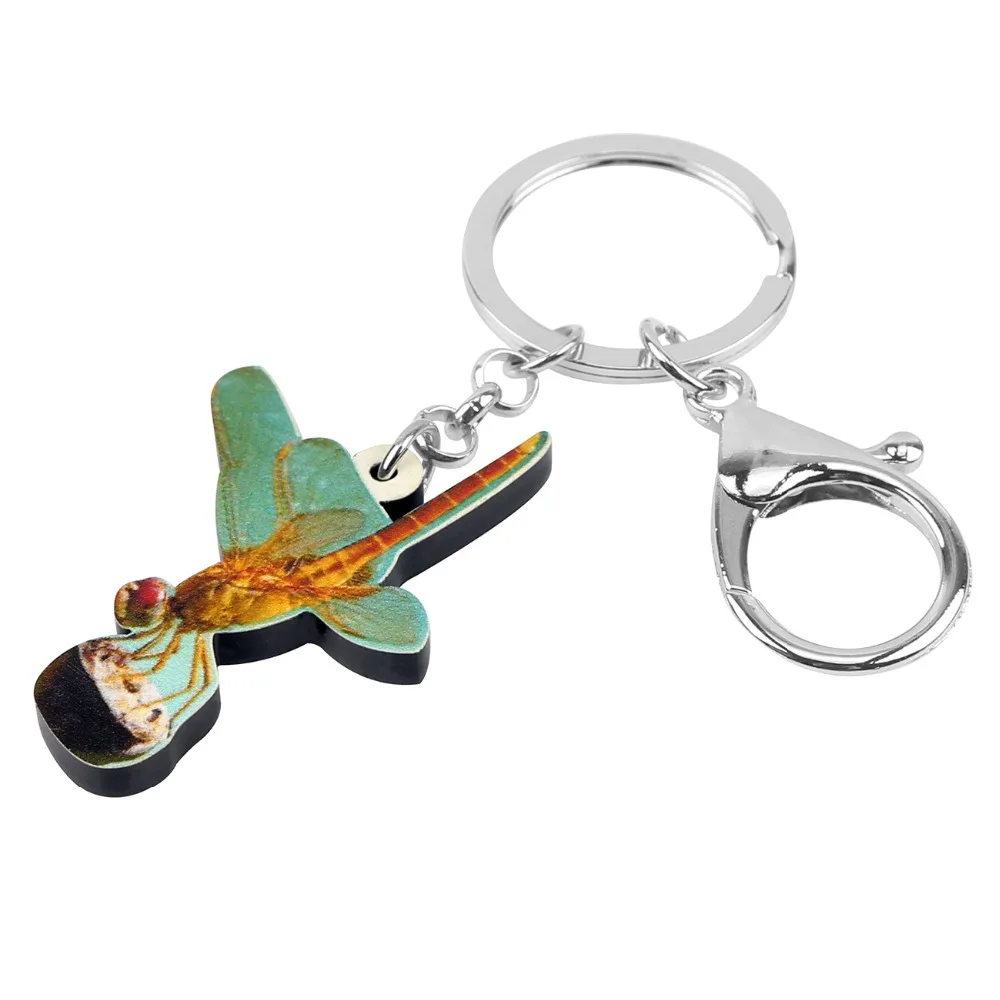 Bonsny Statement Acrylic Green Dragonfly Insect Key Chain Keychain Ring Cartoon Animal Jewelry For Women Girls Teens Bag Pendant | Украшения