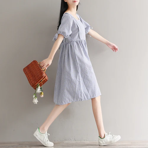 La MaxPa Mori Girl летнее женское Милое Платье голубое розовое клетчатое Femininos Vestidos с