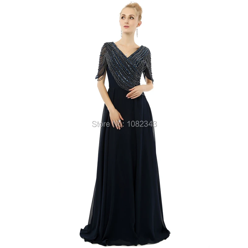 Шифоновое вечернее платье с бусинами блестками V-образным вырезом и коротким
