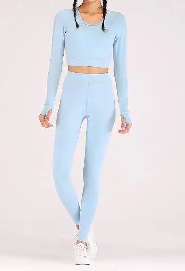 Sky Blue Midou Набор для йоги фитнес Kleding теннис рубашка+ Broek бег плотно бег Леггинсы для йоги и тренировок пикантные с длинным рукавом спортивный костюм - Цвет: Sky Blue