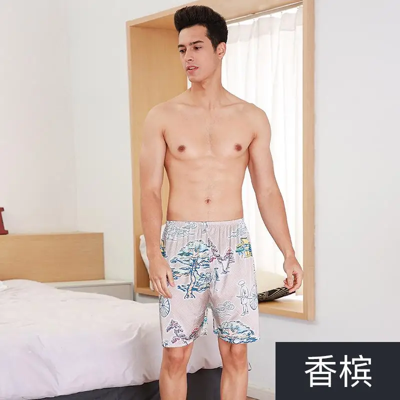 D2 short pants Стиль мужские длинные мотобрюки сезон: весна-лето повседневное шелковистая Домашняя одежда мужской Пижама для ванной брюки Д - Цвет: D2 short pants