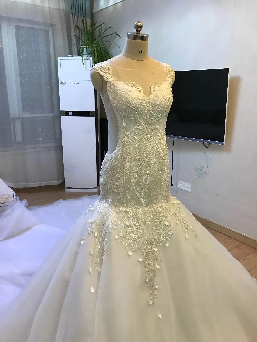 AOLANES Новый Черпак винтажное кружевное свадебное платье русалки 2017 жемчуг
