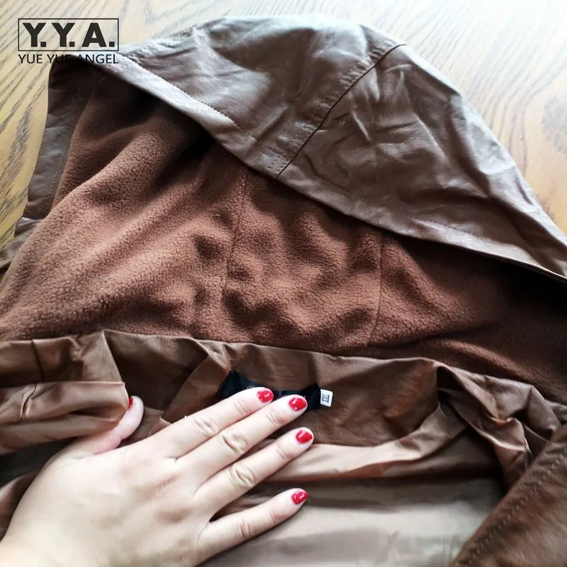 Куртка женская из искусственной кожи с капюшоном модный винтажный Байкерский