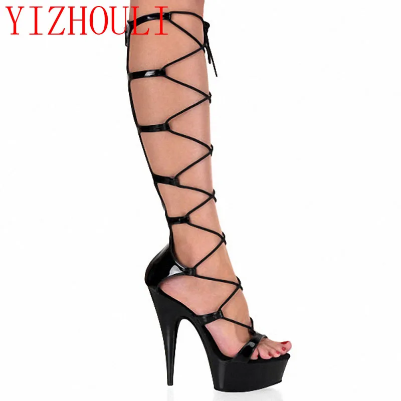 Sexy stiletto sandals, 15 cm high heels, models perform pole dancing, 6 inch banquet, dancing shoes