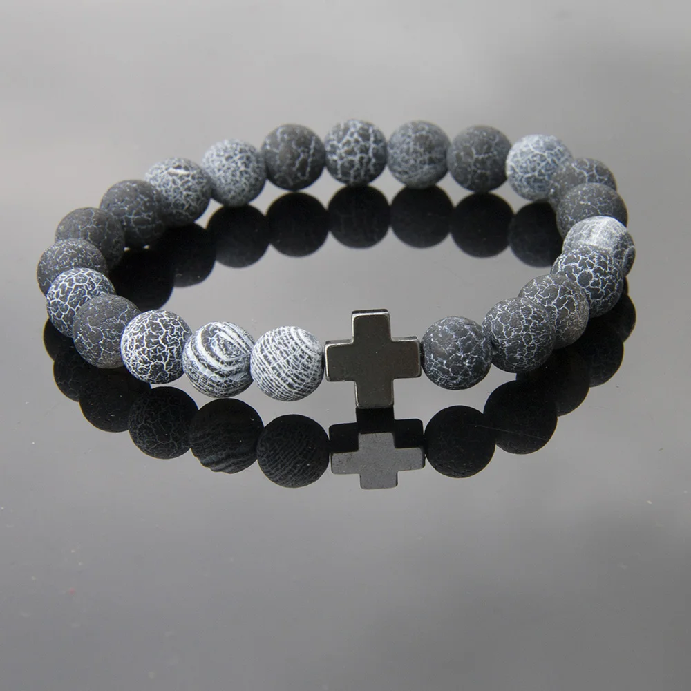 2016 New Fashion Weathering Black Onyx Charm Bracelets For Men Popular boys Imperial Cross Macrame Strand Beads | Украшения и