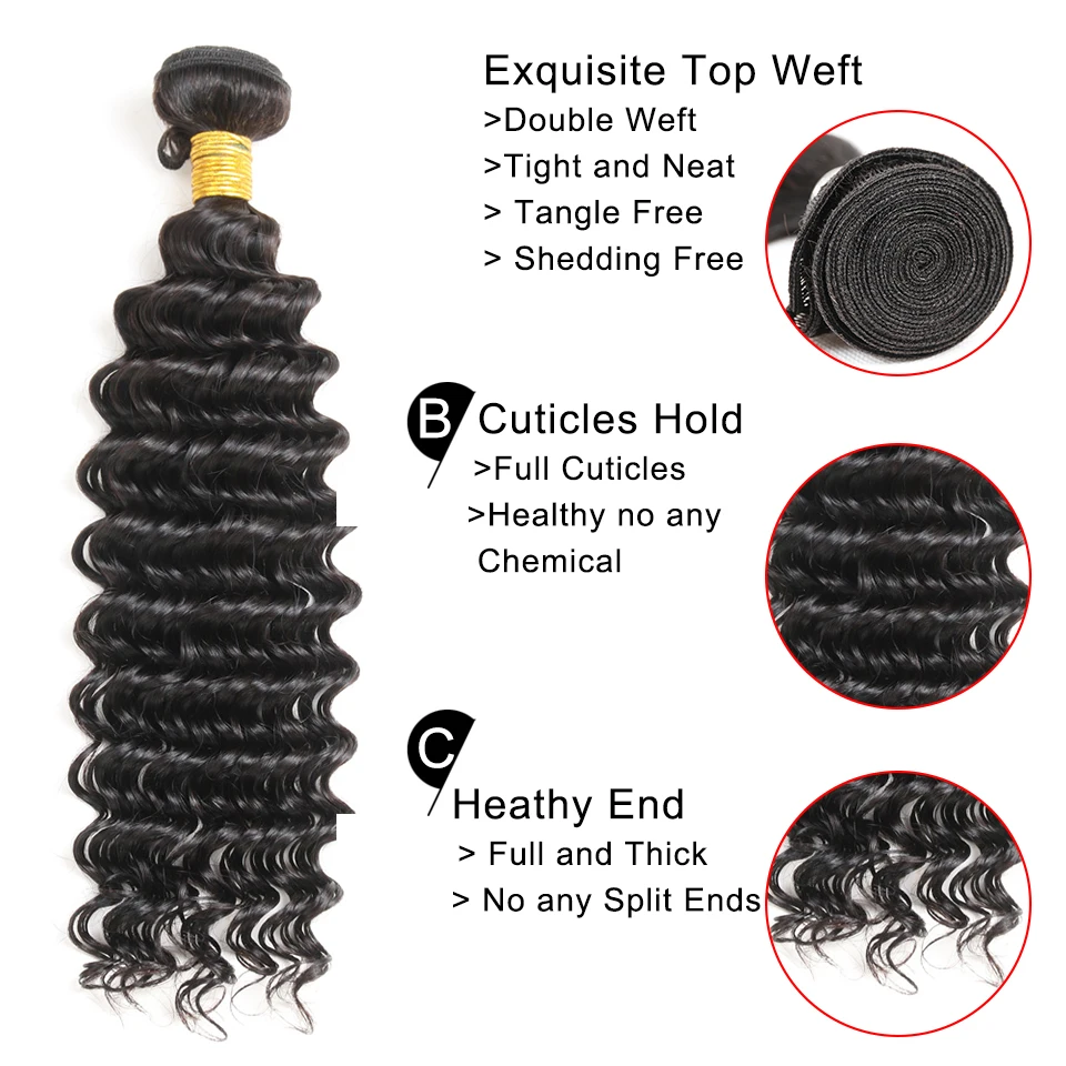 Joedir дешевой индийской глубокая волна Комплект волос 100% человеческих Weave