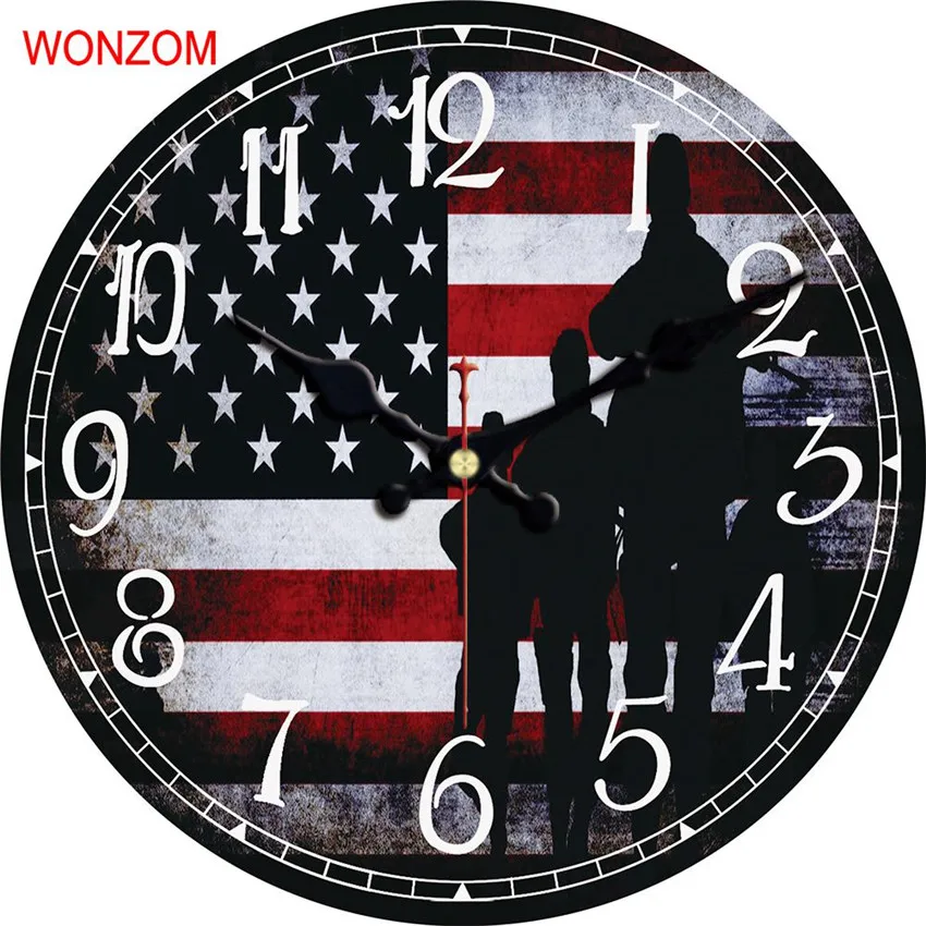 Большие настенные часы WONZOM с американским флагом бесшумные для гостиной