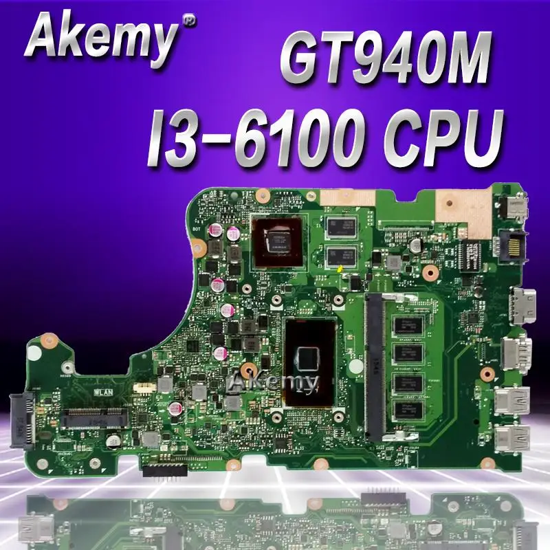 

Akemy X555UQ Laptop motherboard For Asus For Asus X555UJ X555UF F555U X555UB X555UQ X555U mainboard 4GB/I3-6100/6006U CPU GT940M