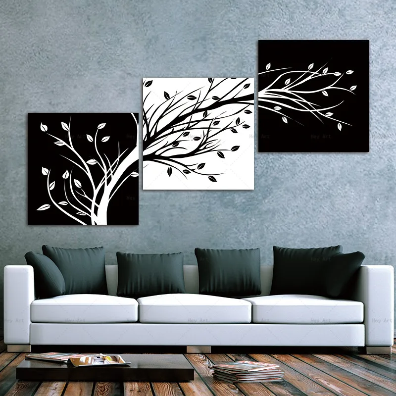 3 Панели черно белый плакат печать дерево холст картина настенные картины для
