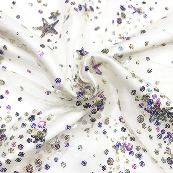 Новейший роскошный Тюль телесного цвета в разноцветный горошек и звезды с