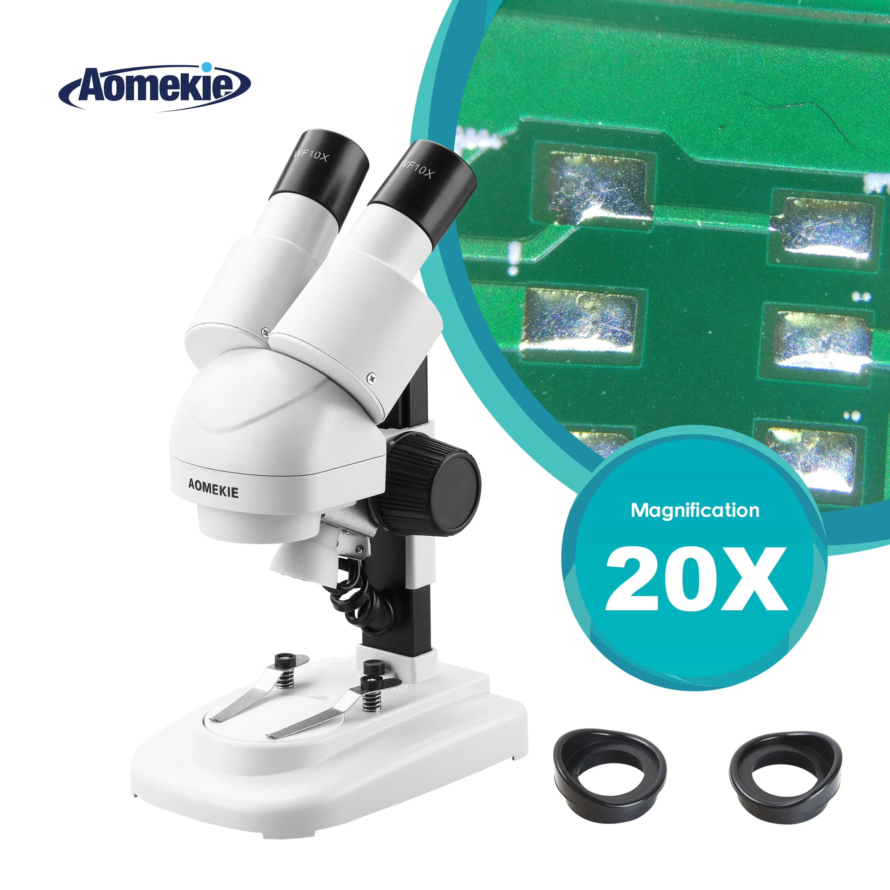 AOMEKIE 20X Binocular Stereo Microscope Top LED Illumination PCB Solder Phone Repair Tool Wide Field Eyepieces with Eyecups