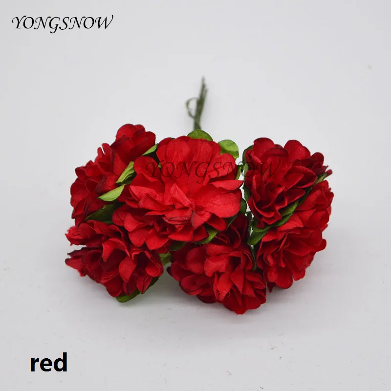 red 72 шт./лот, 3 см, искусственные бумажные цветы, хризантема, букет цветов, украшение для свадебной вечеринки, сделай сам, скрапбукинг, венок, искусственный цветок - Цвет: red