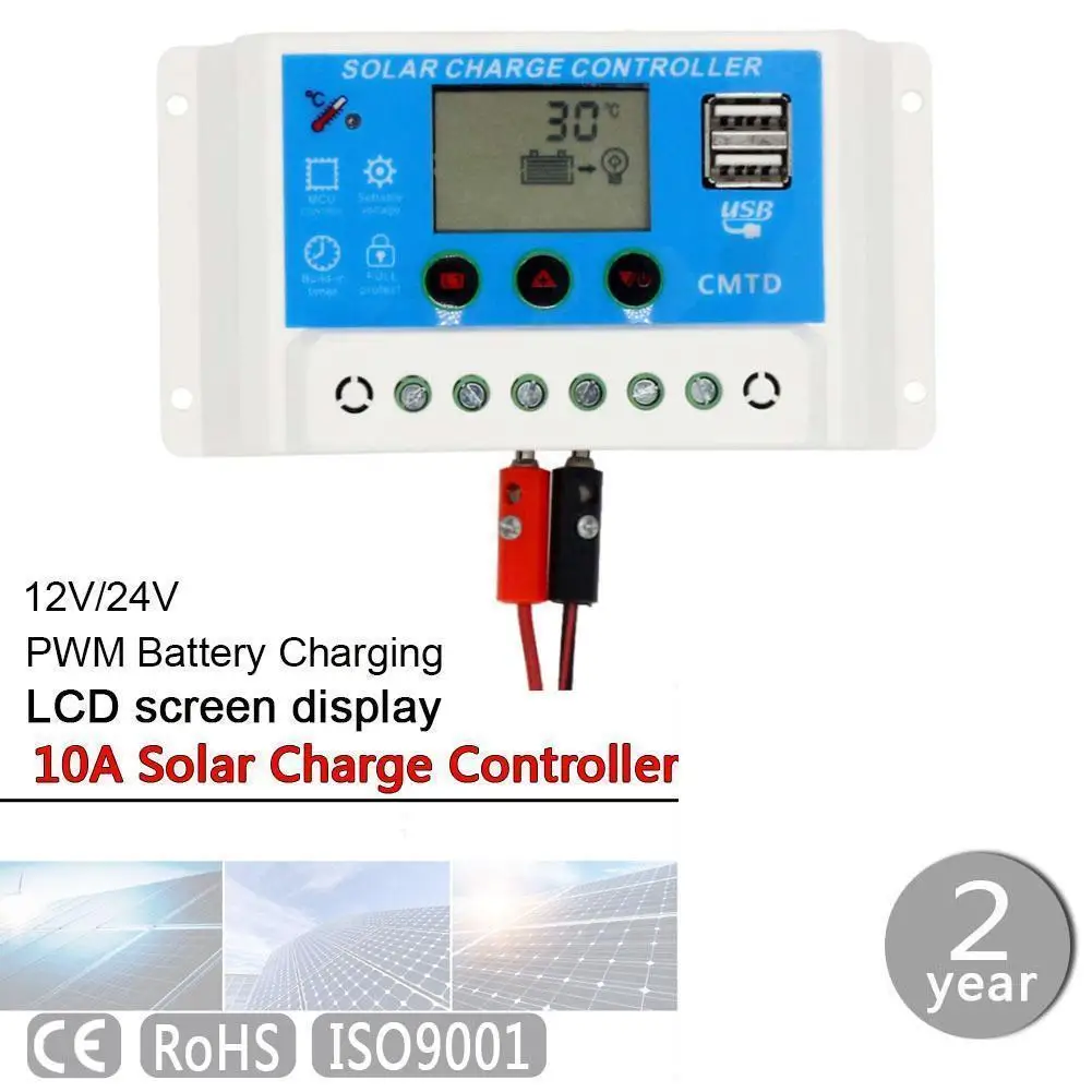 10A ЖК-Регулятор солнечной батареи Контроллер заряда 12V 24V режимы авто pwm |