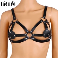 iiniim womens pu leather strappy body bra adjustable chest bust harness belt with o rings roleplay masquerade costumes clubwear