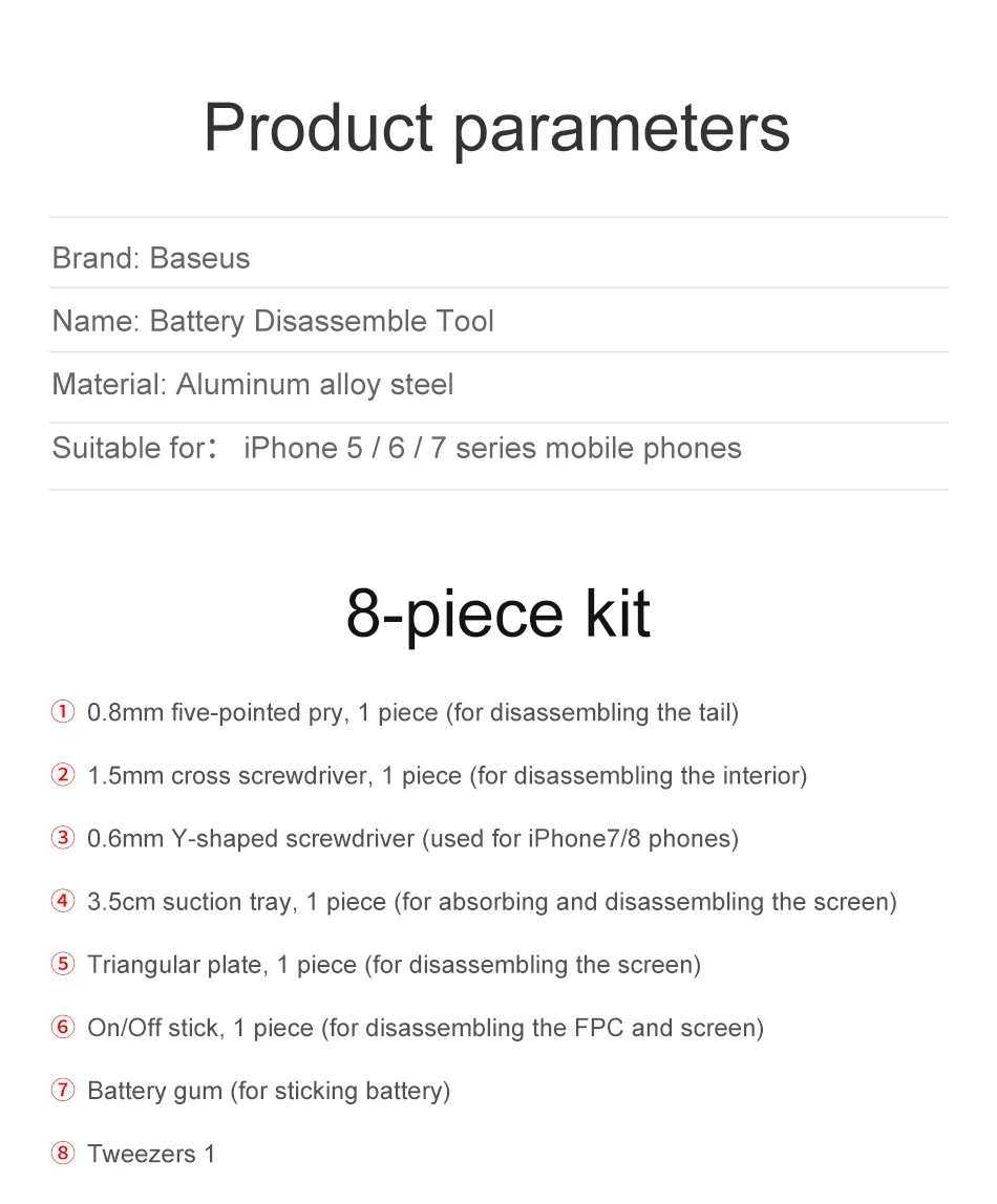 Baseus 8 в 1 Батарея Ремонтный комплект инструментов для iPhone 8 7 6 5 мобильного телефона Батарея Замена Ремонт инструмента набор для iPhone 8 7 6 Plus