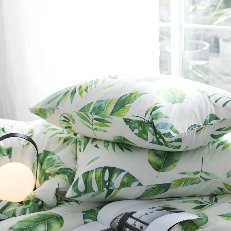 2018 Fashion Leaves Print Sheet Pillowcase and Duvet Cover Sets 100% Cotton Bedlinen Twin Double Queen King Size Bedding Set | Дом и сад