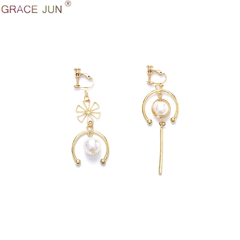 Бренд Grace Jun корейский стиль геометрические серьги в форме цветка клипсы и капли