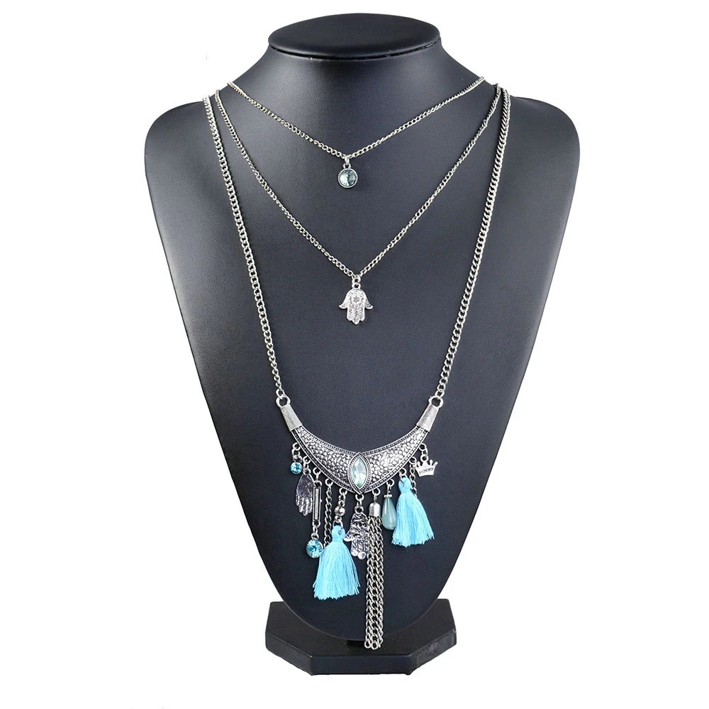 Богемное винтажное ожерелье-чокер для женщин 3 слоя длинный свитер черная