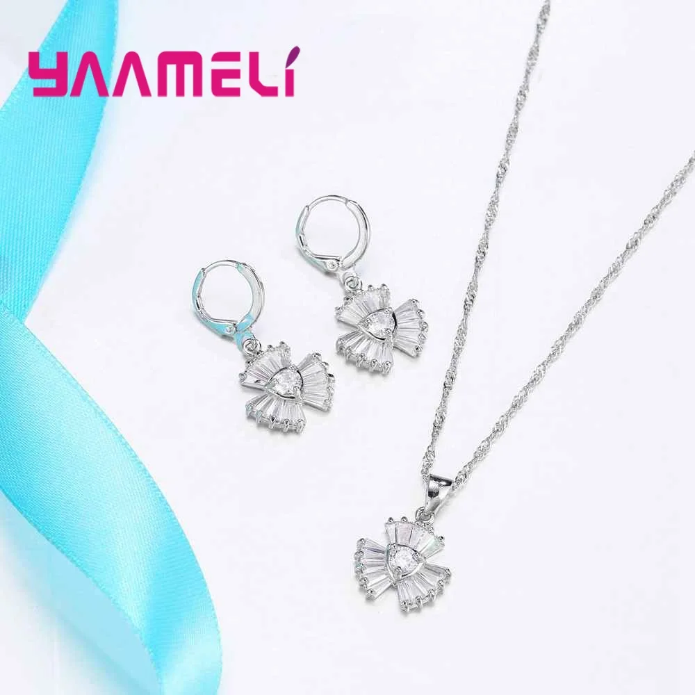 Женский ювелирный комплект из колье и серёг с фианитом | Украшения аксессуары