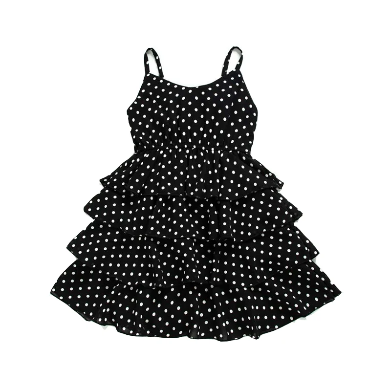 Baby girl polka dot tiered dress summer beach spaghetti strap boho chiffon toddler layered cake kid black white new | Детская одежда и
