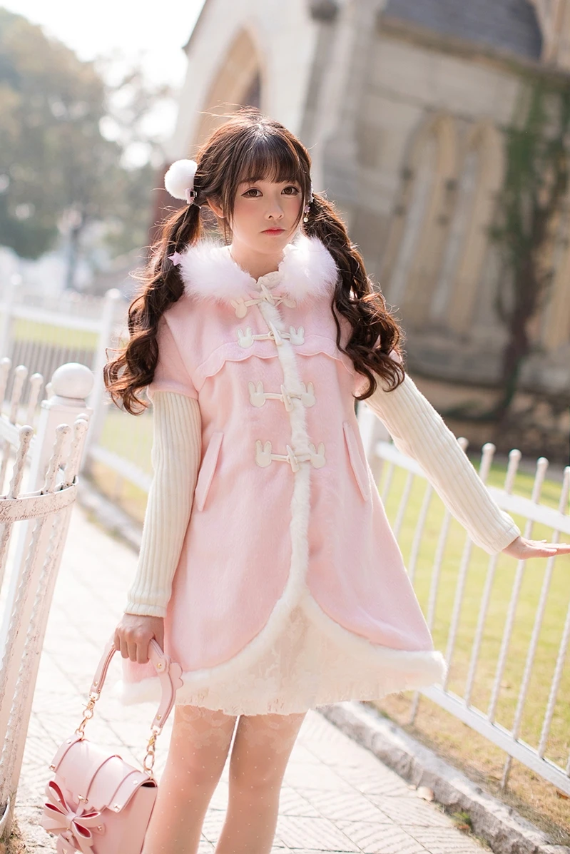 

Princess sweet lolita coat Wool tweed coat girls long winter sweet candy rain Department loose button woolen coat C22CD7276