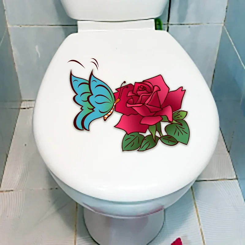 YOJA 22.4X19CM Cartoon Rose Butterfly Girl Bedroom Wall Sticker Lovely Animal WC Toilet Decal T1-2121 | Дом и сад