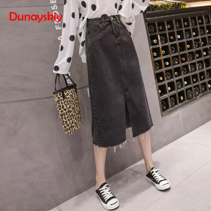 Большой размер длинная джинсовая юбка с высокой талией женские юбки в стиле
