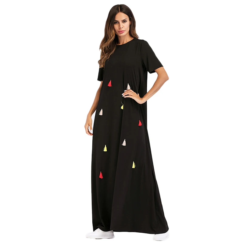 Летнее платье с кисточками для женщин короткий рукав повседневное Vestidos De