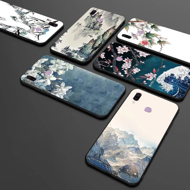 Рельефный Винтажный чехол для Huawei honor play Snow Mountain в китайском японском