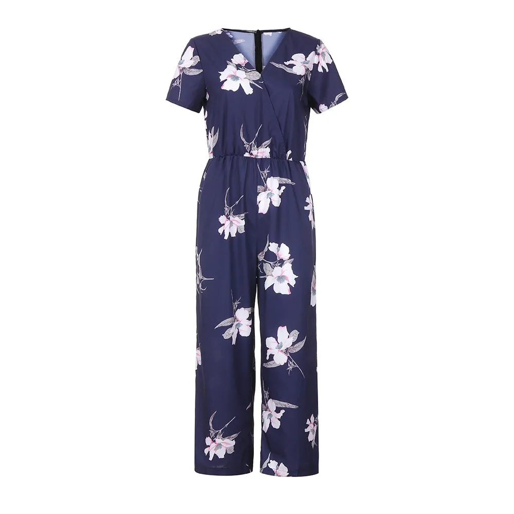 

Womail bodysuit Women Summer Casual V Neck Loose Playsuit Party Romper Short Sleeve Print Jumpsuit fashion new 2020 M1