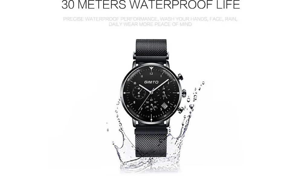 Reloj hombre GIMTO Топ бренд класса люкс для мужчин часы ультра тонкий Дата наручные часы сталь Водонепроницаемый спортивные часы повседневное кварцевые часы