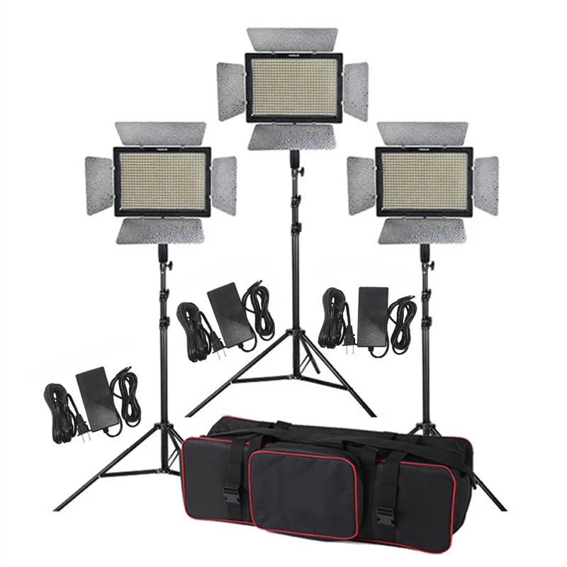 

Studio lighting Kit 3pcs Yongnuo YN900 3200-5500K CRI 95+ LED Video Light + Remote Control + Power Adapter +Stand +Boom Arm +Bag