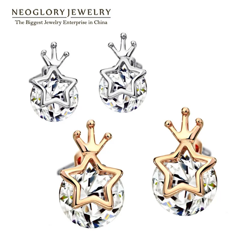 Neoglory AAA циркон Звезда очаровательные серьги гвоздики для женщин розовое золото