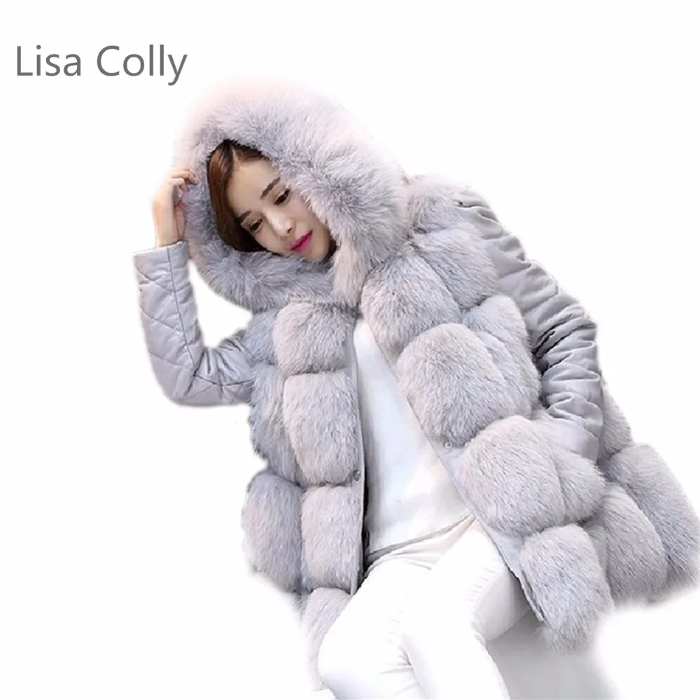 Lisa Colly, новинка, Брендовое пальто из искусственного меха с капюшоном для женщин, 8 цветов, куртка из искусственного меха, верхняя одежда для женщин, теплый жилет из искусственного меха для женщин