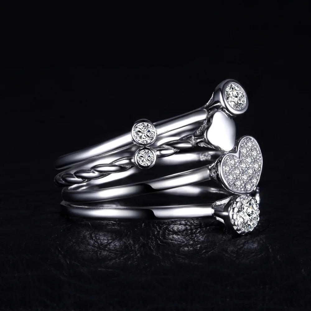 JewelryPalace Heart Love Anniversary Engagement Wedding Band 4 Ring Sets Real 925 Sterling Silver Jewelry Gift for Mother's Day |