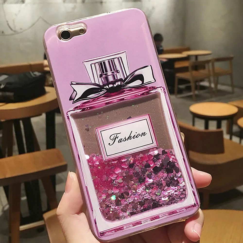 Eqvvol Fashion Glitter Phone Case For iPhone X 8 7 6 6S Plus Cases TPU Cartoon Flower Bottle Quicksand Dynamic Liquid Cover Caqa |