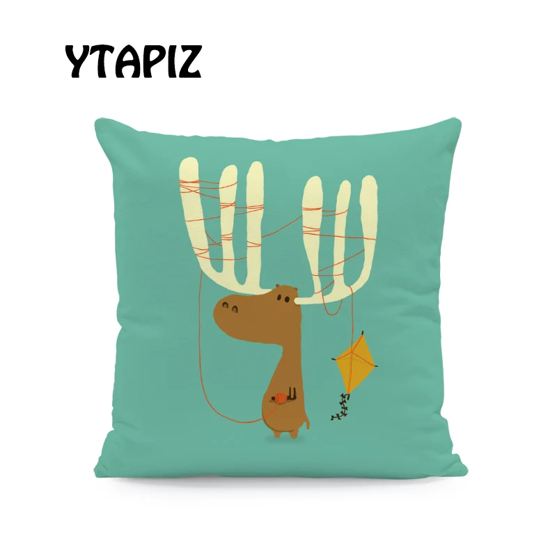 Cartoon Painted Animal Pillow Case Cat Deer Whale Dinosaur Unicorn Decoration Kite Toothbrush Skateboard Rainbow Cushion Cover | Дом и сад