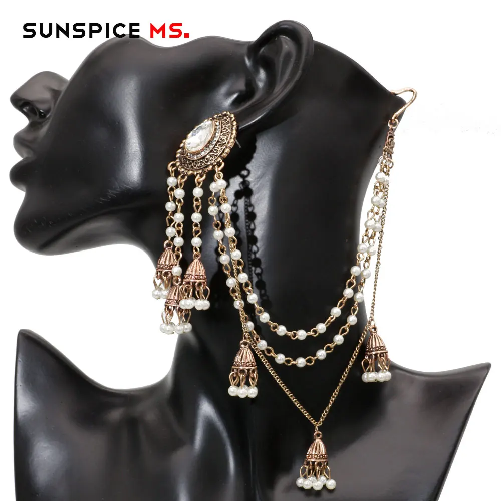 LL095crystal-left SUNSPICE, MS, индийские ювелирные изделия, серьги, звено, головной убор для женщин, античное золото, жемчуг, кисточки, серьги, кристалл, винтажные свадебные аксессуары - Окраска металла: LL095crystal-left