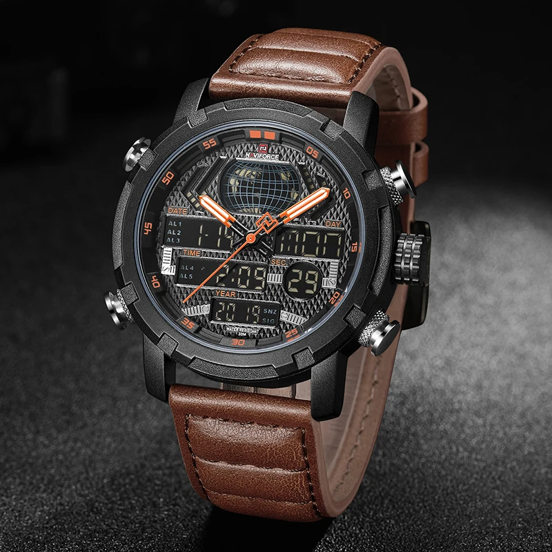 Часы NAVIFORCE Мужские кварцевые цифровые роскошные брендовые модные спортивные