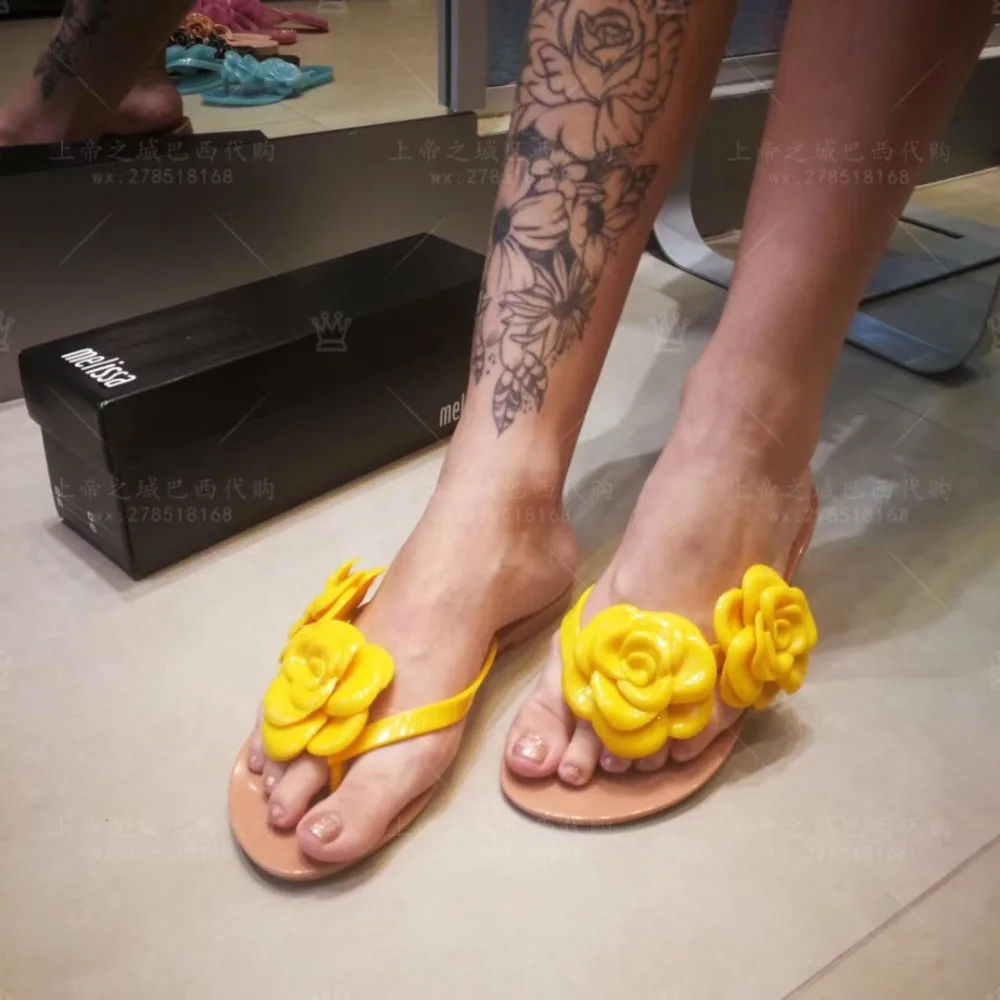 Melissa/пляжные шлепанцы с цветочным рисунком Женские Вьетнамки Женская обувь на