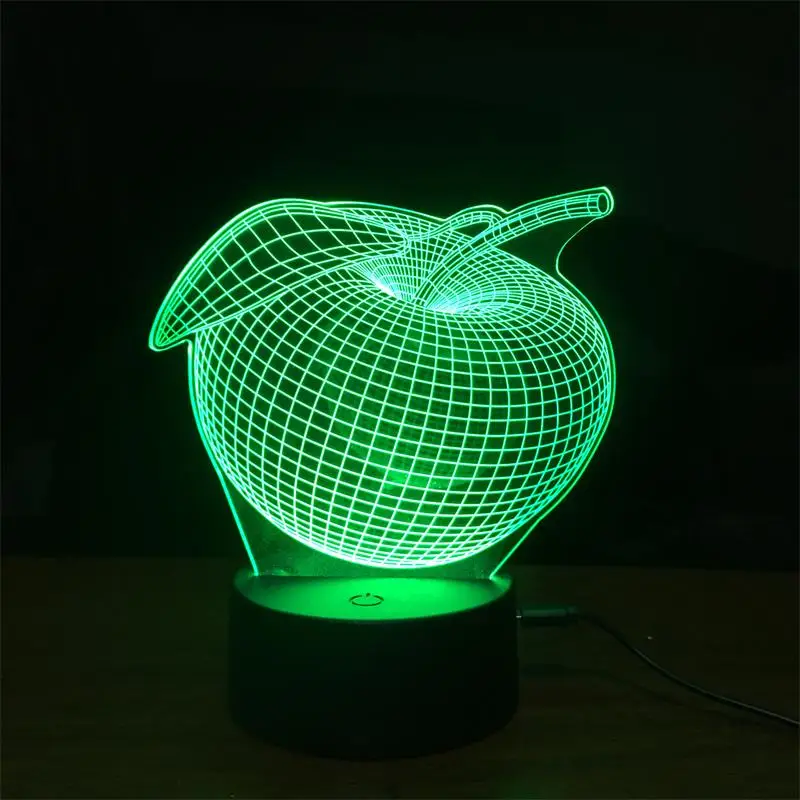 7 цветов Изменение USB лампа ночник Цвет ful Apple светодио дный 3D трехмерная