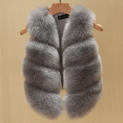 Light Grey Модная детская одежда жилет из искусственного лисьего меха жилет в европейском стиле для маленьких девочек зимнее пальто TZ135 - Цвет: Light Grey