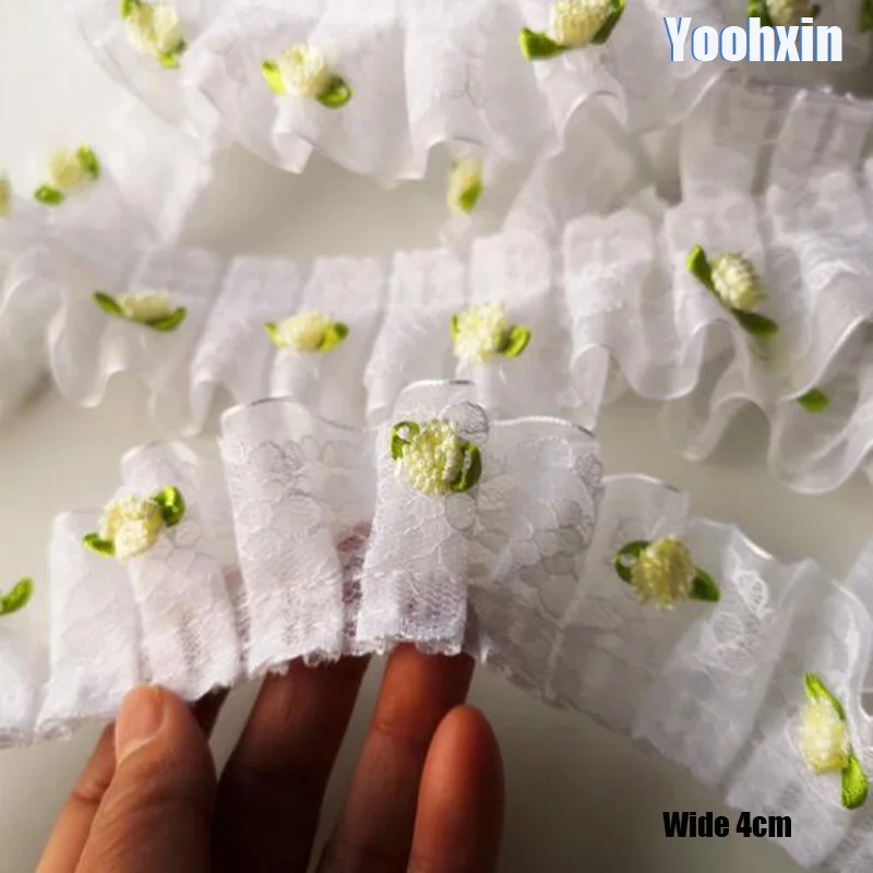 

4cm Wide NEW White cotton embroidery 3D flower lace collar Fabric Sewing Applique DIY ribbon trim bridal Dubai guipure decor