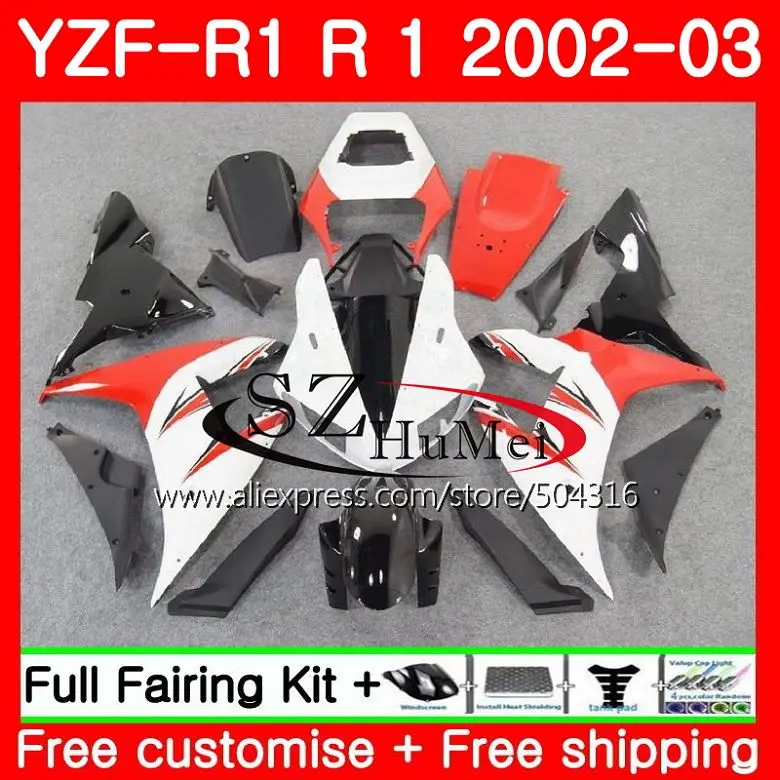 

Body For YAMAHA YZF 1000 YZFR1 02 03 Full white YZF-1000 Bodywork 73SH6 YZF R 1 YZF R1 02 03 YZF1000 YZF-R1 2002 2003 Fairing