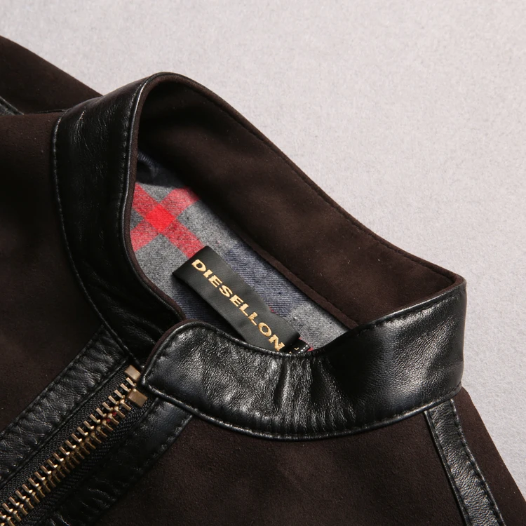 Мужская замшевая куртка из овчины облегающая Повседневная с воротником стойкой