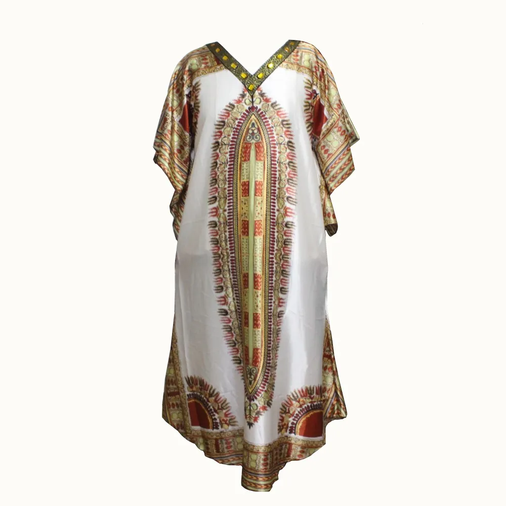 Dashikiage шелковое свободное женское Повседневное платье с акриловыми стразами модное вечернее платье Dashiki Vestidos - Цвет: Золотой