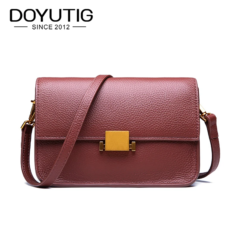 

DOYUTIG Brand Women's Genuine Leather Square Flap Lady Fashion Crossbody Bags Mini Size Real Leather Classical Shoulder Bag F646