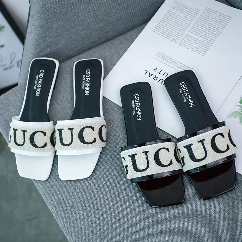 Women Sandals Brand Slippers Slides Summer Cozy Shoes Flat Flip Flops Letter Fashion No Fur Outside Ladies | Обувь