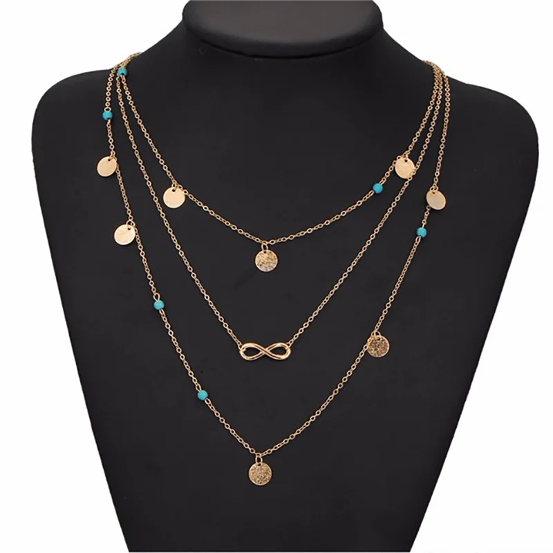 Женские ожерелья с синими бусинами золотистого цвета многослойная длинная