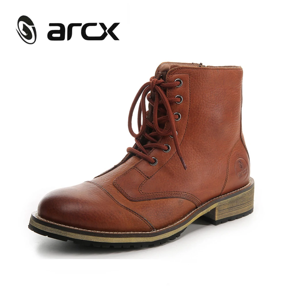 Coffee ARCX/мотоциклетные ботинки; кожаные ботинки для мотогонок; мужские дорожные ботинки; цвет кофе; ботинки для мотокросса в стиле ретро - Цвет: Coffee